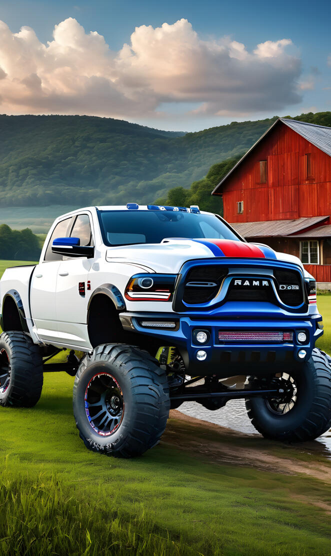 a blue truck parked in front of a house