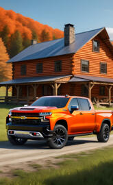 A Nice Bright Orange Chevrolet Silverado 1500 4x4 4-door Pickup Truck.