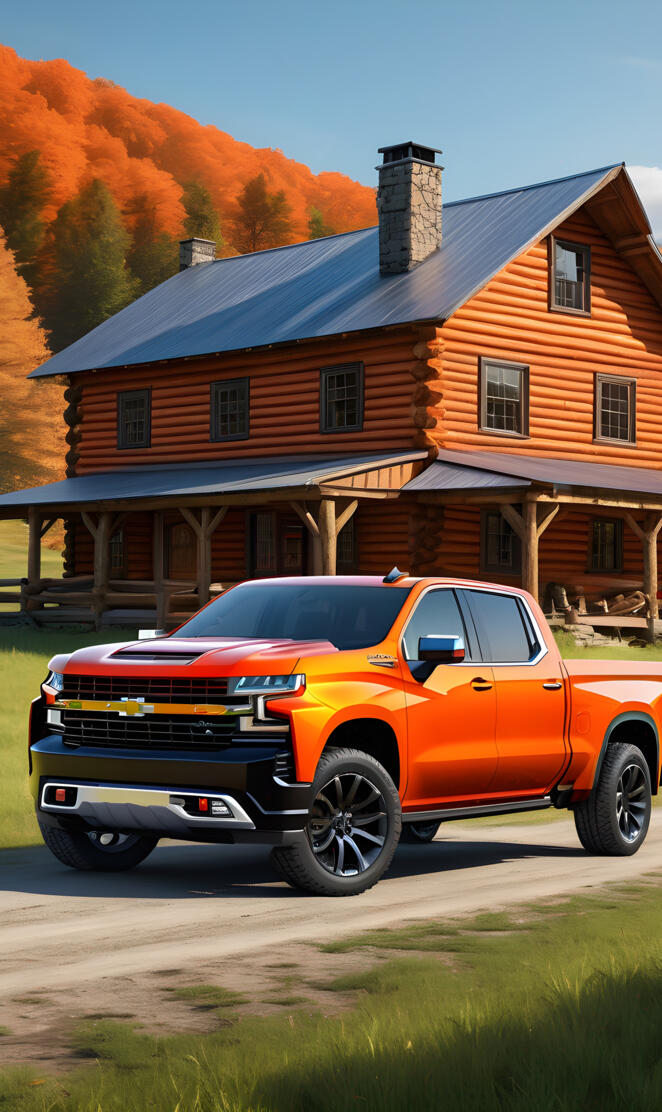 A Nice Bright Orange Chevrolet Silverado 1500 4x4 4-door Pickup Truck.