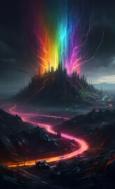 a mountain with a bright light in the sky