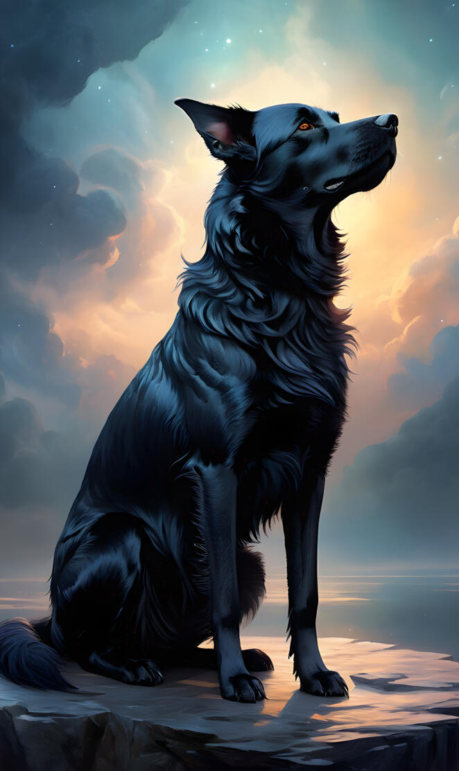 a dog sitting on a rock