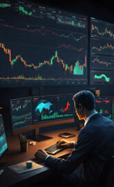 a man sitting at a desk in front of a computer screen