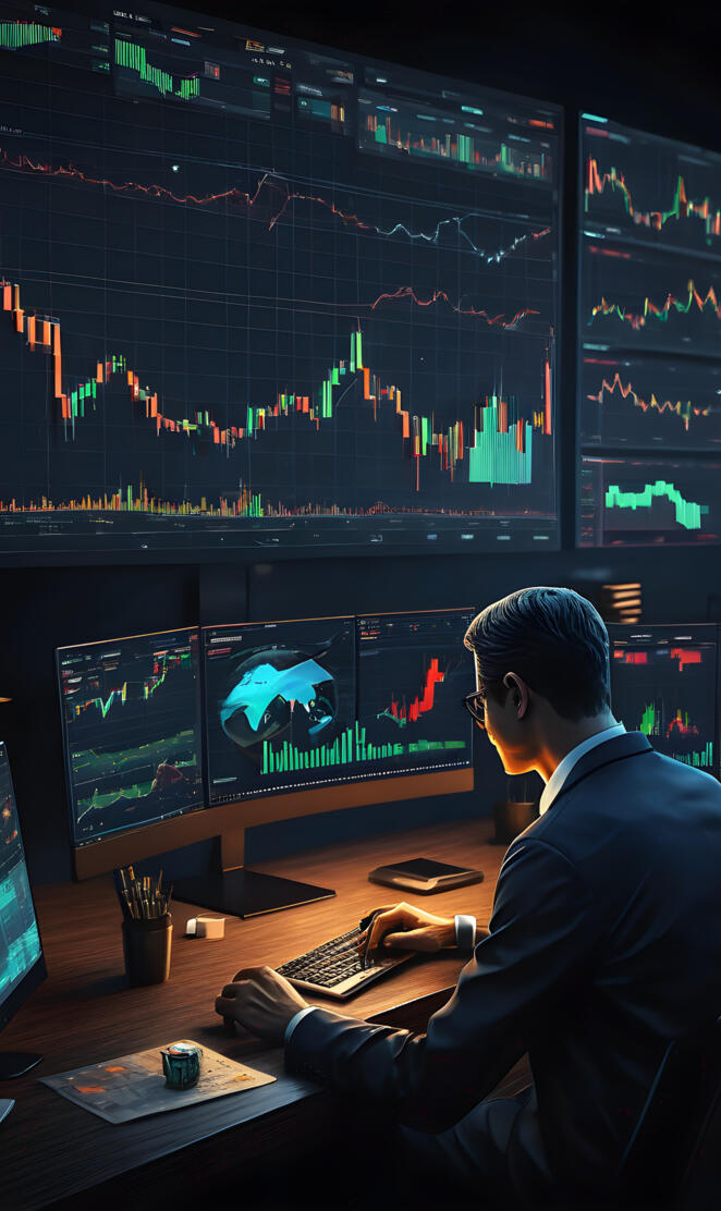 a man sitting at a desk in front of a computer screen