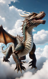 the image of a dragon with white and brown scales flying to the ground