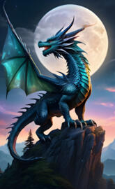 a dragon with a moon in the background