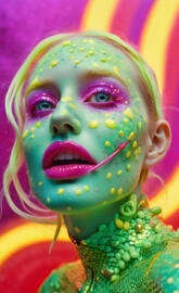 a person with green and red paint on their face