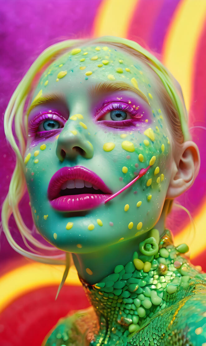 a person with green and red paint on their face