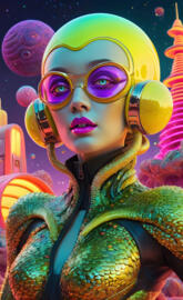 a woman with colorful makeup