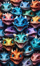 screen filling multicolored baby dragons