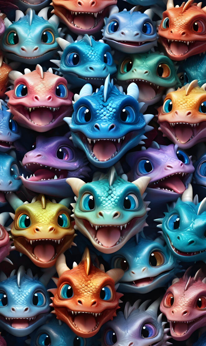 screen filling multicolored baby dragons