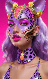 a woman with colorful makeup and a crown