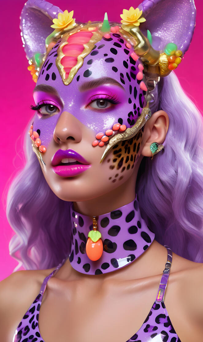 a woman with colorful makeup and a crown