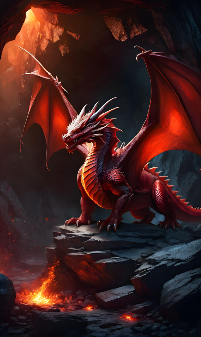 Red dragon in a cave :)