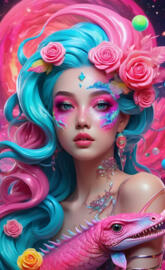 a woman with flowers on her head