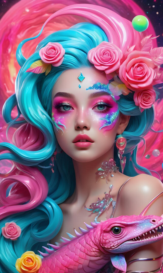 a woman with flowers on her head