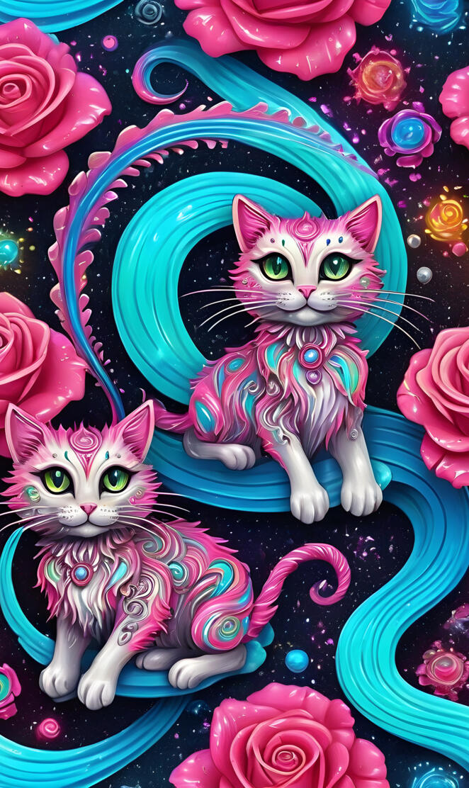 a group of cats on a surface with flowers