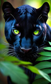 a black cat with green eyes