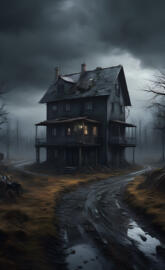 a house on a snowy road