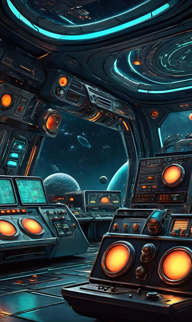 At the helm of a space ship