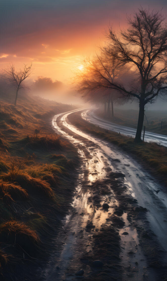 a dirt road with trees on either side of it