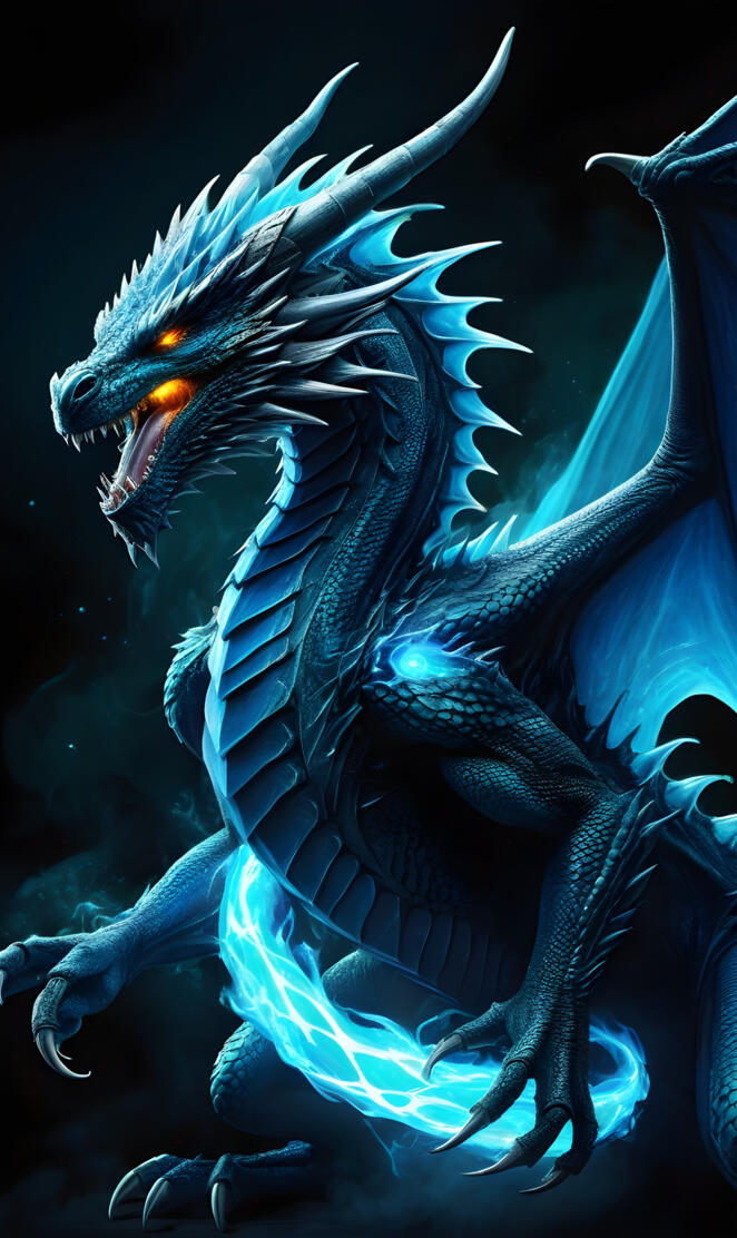 a blue dragon with sharp teeth