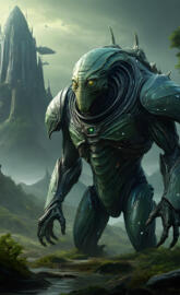 a green monster with sharp teeth