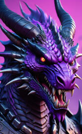 a purple dragon with sharp teeth