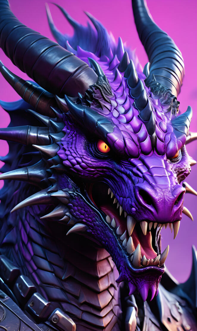a purple dragon with sharp teeth