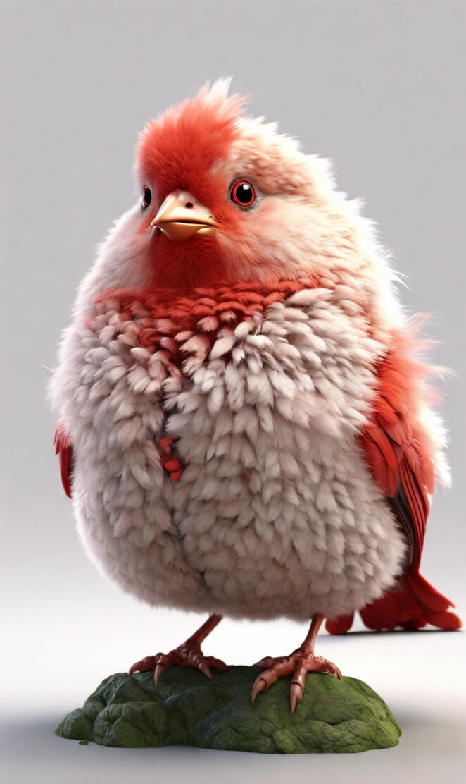 3D Art, Fluffy multi-color fat animated bird. Ultra detailed, sharp fo