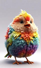 3D Art, Fluffy cute multi-color fat animated bird. Ultra detailed, sha