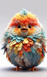 3D Art, Fluffy cute multi-color fat animated bird. Ultra detailed, sha