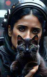 a person wearing a helmet and holding a cat