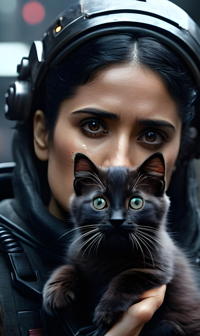 a person wearing a helmet and holding a cat