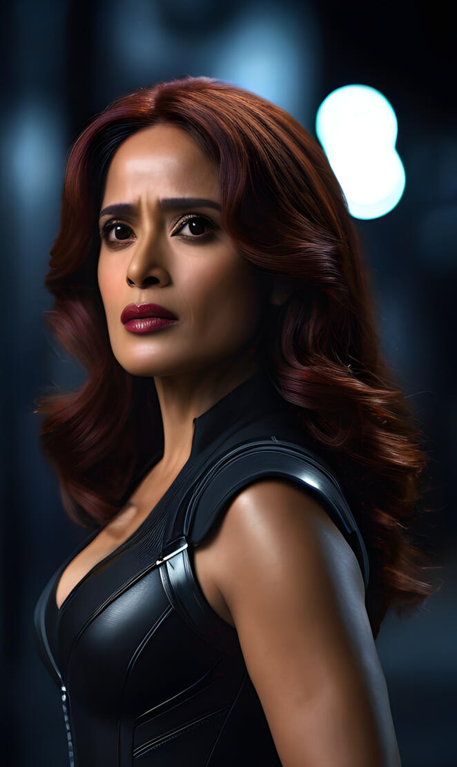 a woman with red hair salma