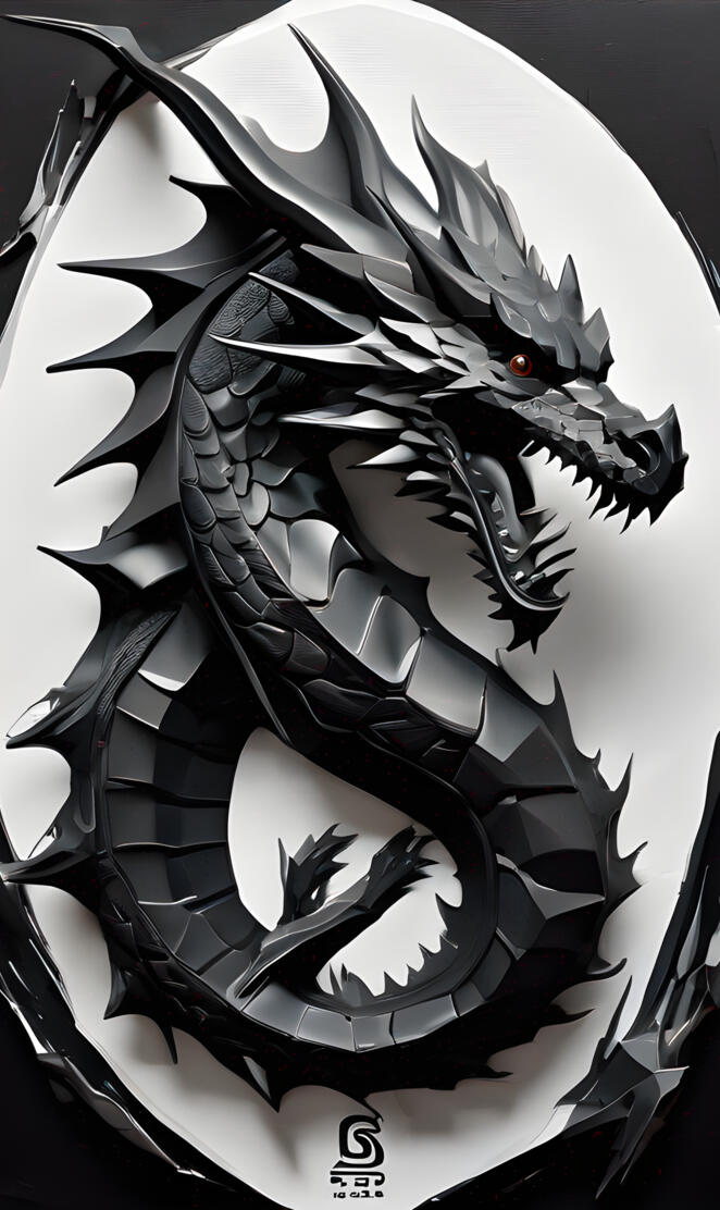 a black and white design dragon