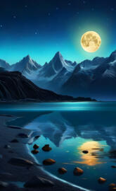 a body of water with mountains in the background