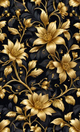 Gold Black Flower Pattern