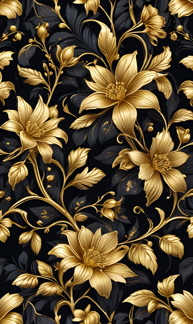 Gold Black Flower Pattern