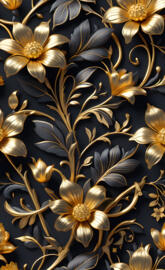 Gold on Black Floral