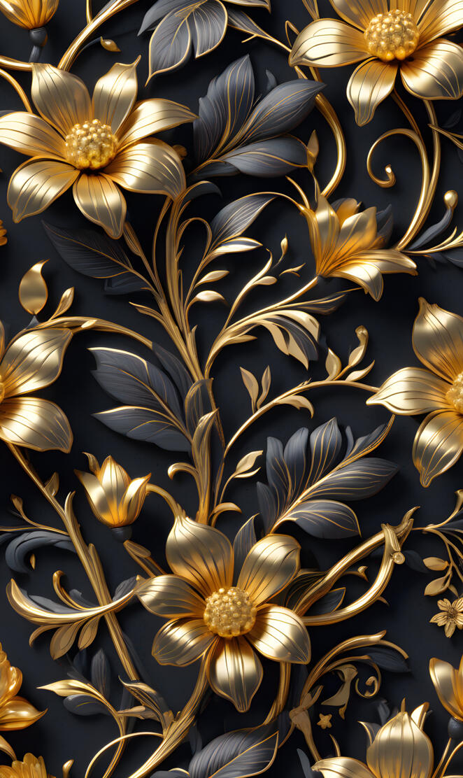 Gold on Black Floral