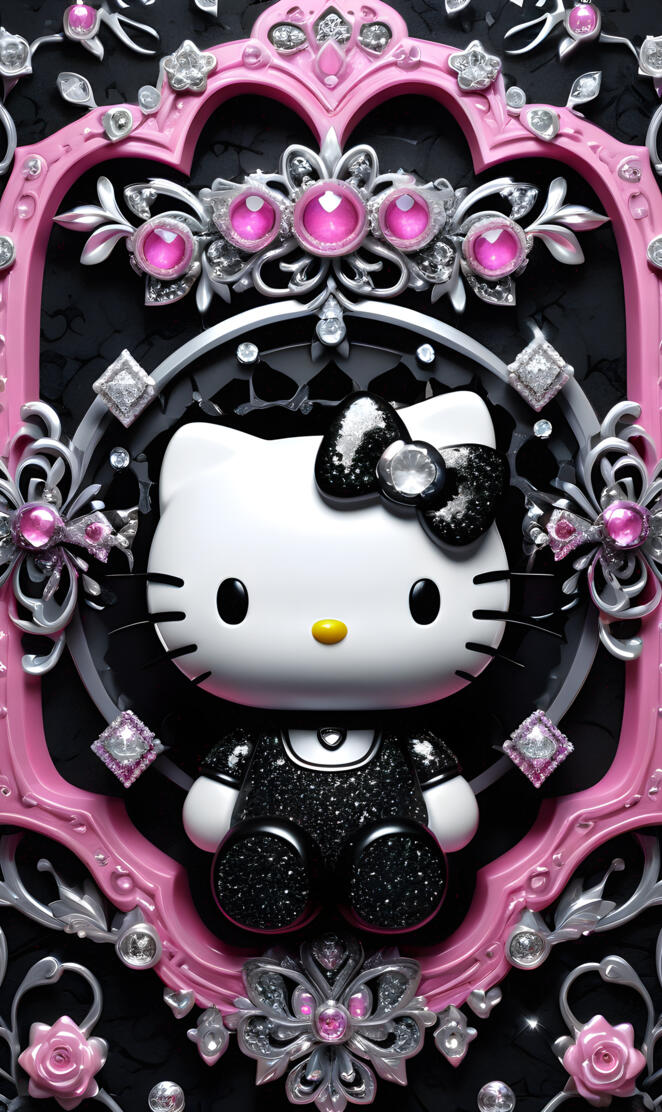 pink black glitter hello Kitty