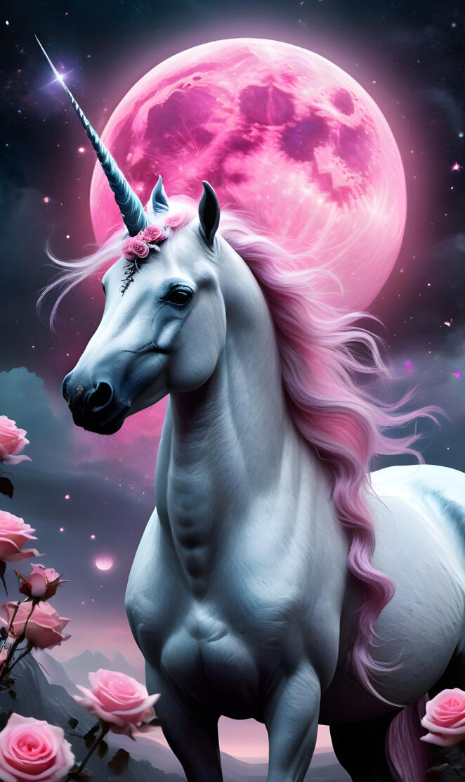 pink moon with unicorn