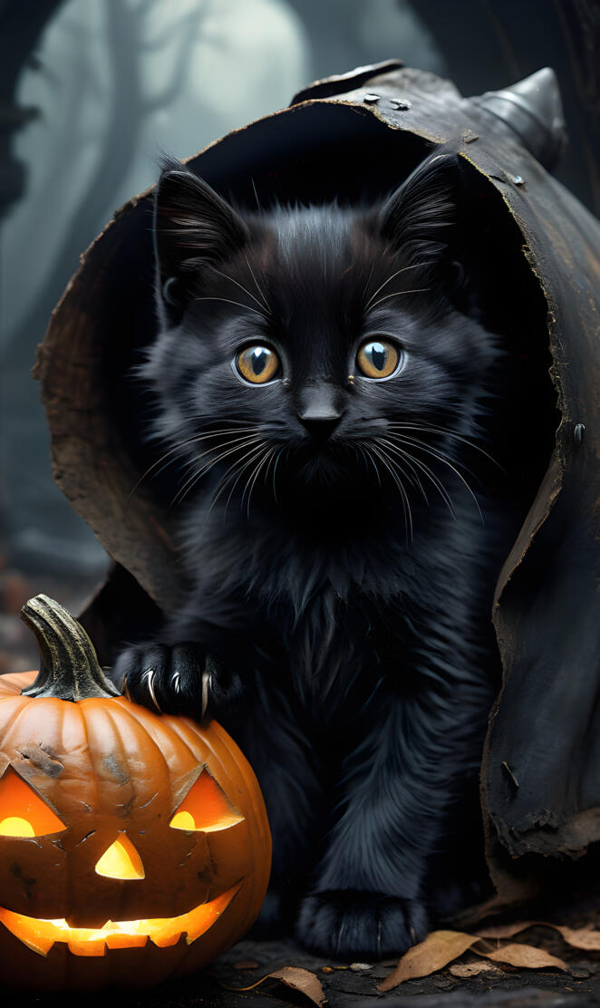 a cat sitting next to a pumpkin