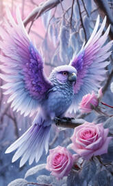 pink parrot with roses