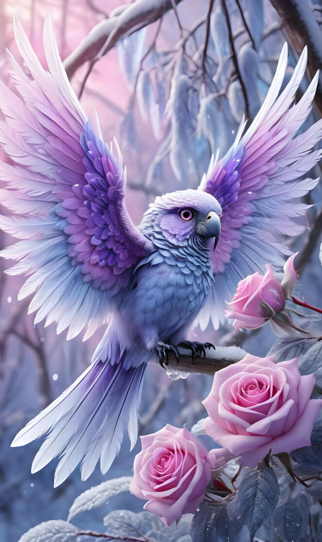 pink parrot with roses