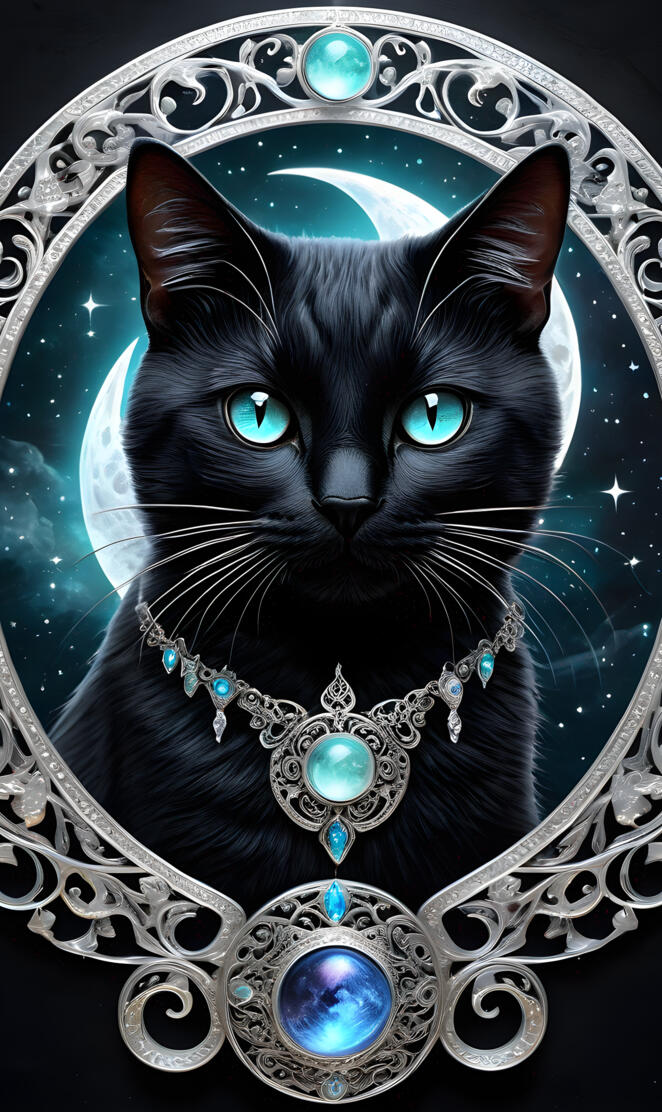 black cat with jewels