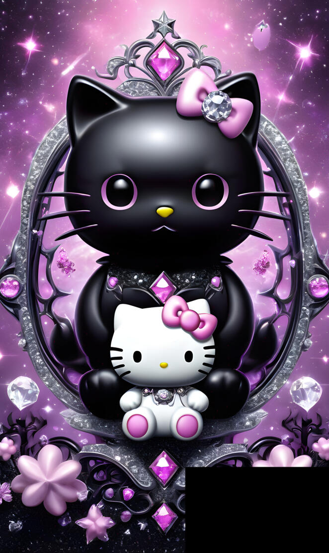 black "kitty" with baby hello kitty