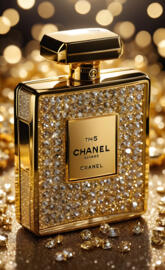 Chanel #5 signature perfume in gold bottle with diamonds set in cap