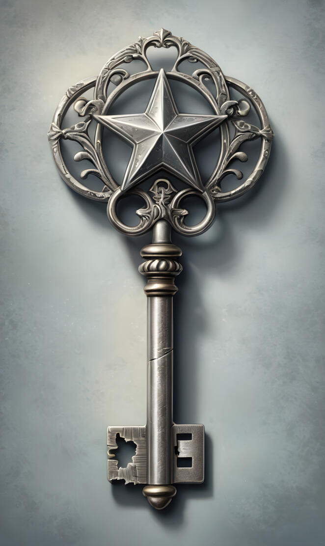 a silver key with a star at one end