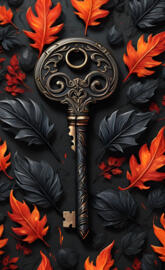a key with red and black leafs